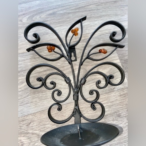 3/75$ Set of 2 Metal Wall mounted Candle Sconce Holder black thick metal‎ leaves - Picture 10 of 14